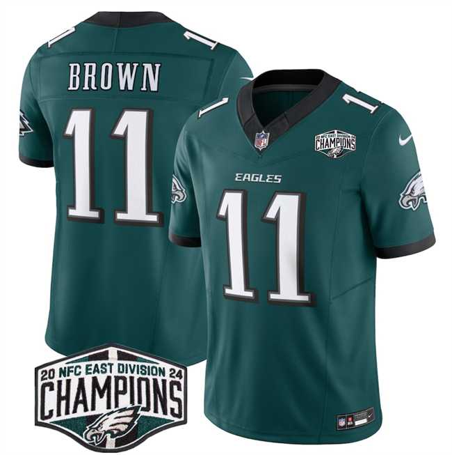 Mens Philadelphia Eagles #11 A.J. Brown Green 2024 New NFC East Champions F.U.S.E. Vapor Untouchable Limited Stitched Jersey